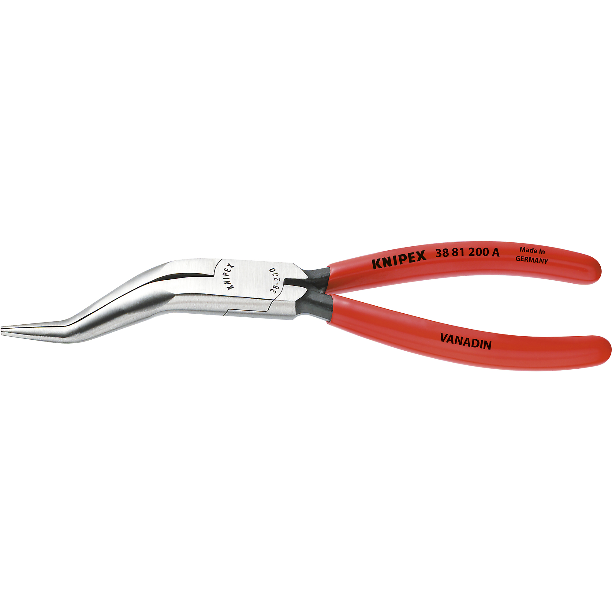 KNIPEX Long Nose Pliers - 8in., Double Angled, Vanadium Steel, Model# 38 81 200 A